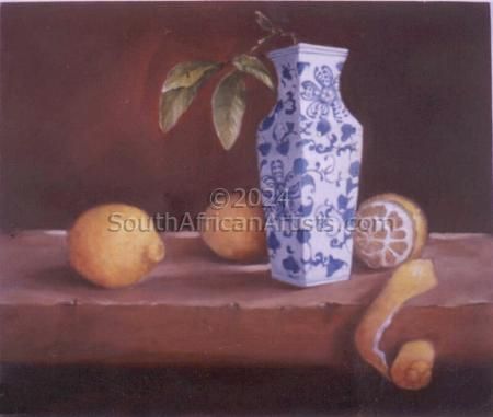 Lemons in Blue Vase