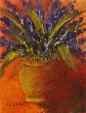 Blue Flowers in Orange Vase