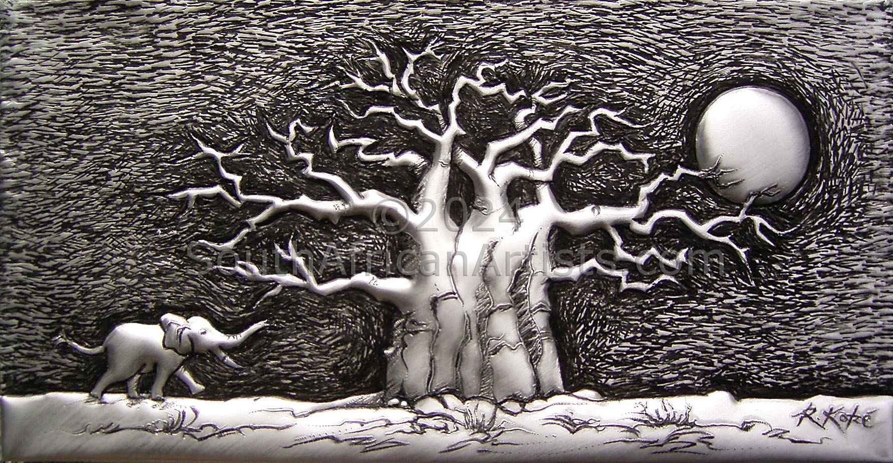 Baobab Tree & Elephant 2 in Metal 1/1.