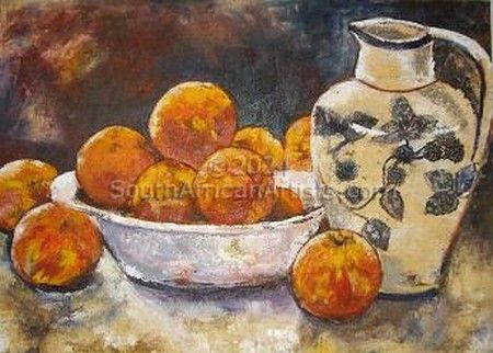 Bowl of Oranges and Decorative Jug