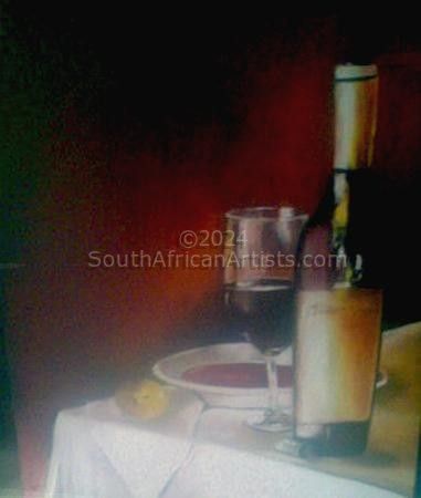 Table with wine and soup