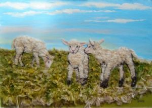 "Three lambs frollicking in the grass"