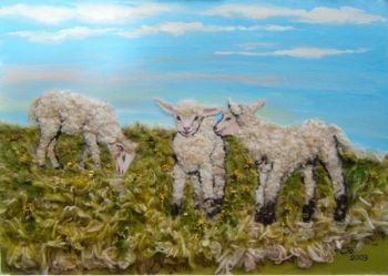 "Three lambs frollicking in the grass"
