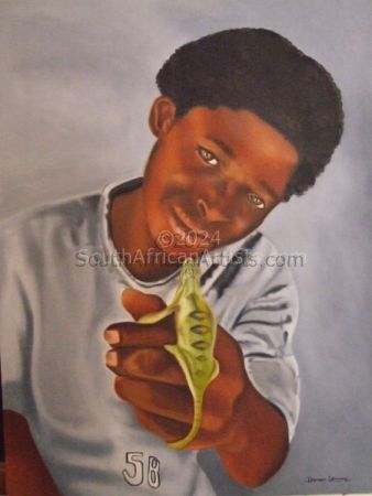 African Boy With Chameleon