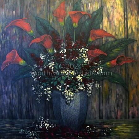 Grey Vase with Red Lilies