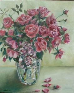 "Roses in Glass Vase"