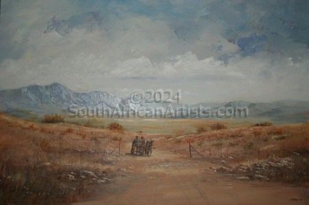 Donkey Cart with Distant Mountain