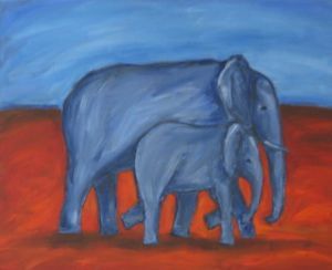 "Elephant mother and baby"