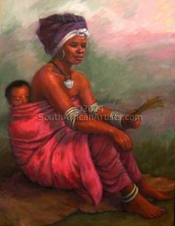 Rural Mother and Baby in Pink Cloth