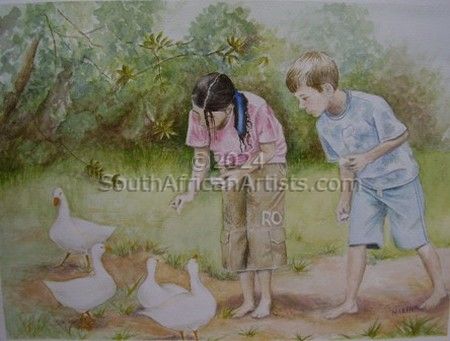 Children Feeding Geese