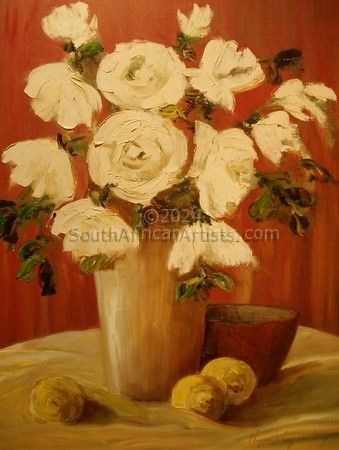 White Roses in Vase