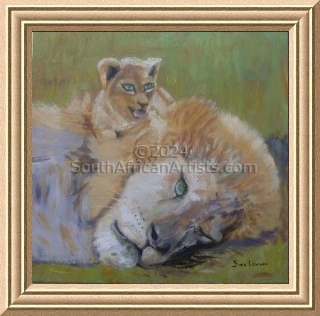 Male lion and cub