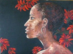 "African Eve With Red Flowers"