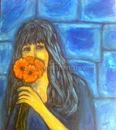 Woman - blue with flowers