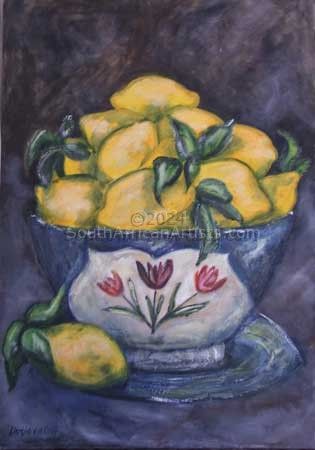 Lemons in antique bowl