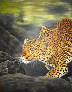 "Leopard crouching"