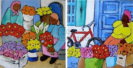 flower seller scenes SET OF 2