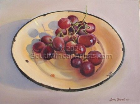 Yellow Enamel Bowl with Grapes
