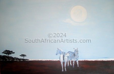 Zebras By Moonlight