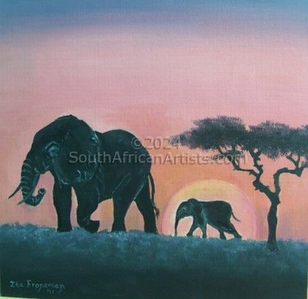 Elephants at Sunset