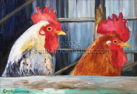 Two Roosters in Coop