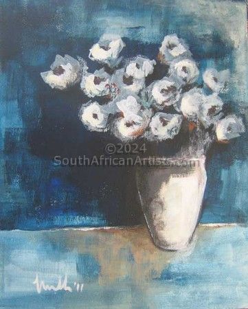 White flowers with Blue Background