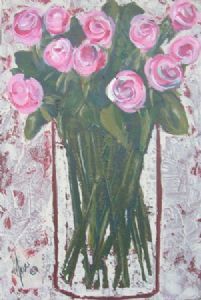 "Pink Roses on White b/ground"