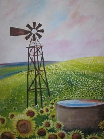 Sunflowers and Windmill