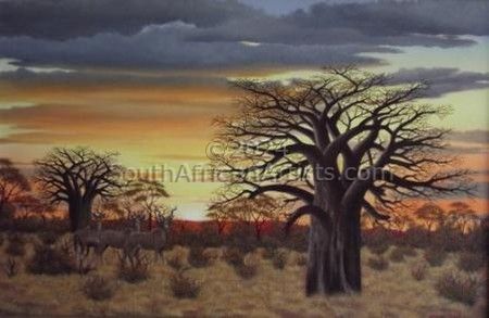 Baobab and Kudu Sunset