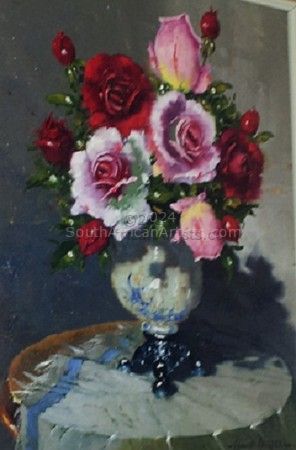 Pink and Red Roses in Vase