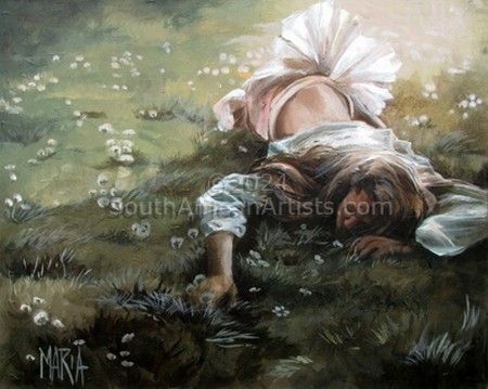 Girl lying in flower field