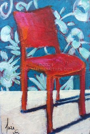Small Red Chair with Turquoise Background