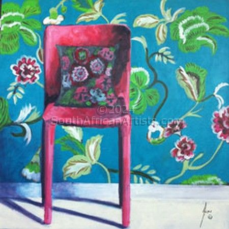 Pink Chair with Turquoise Background