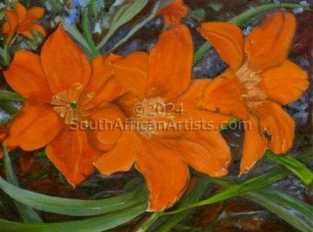 Orange Lily Flowers x 3
