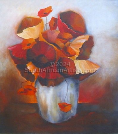 Red and Orange Poppies in Vase