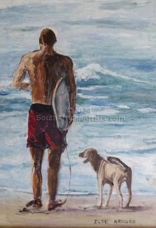 Surfer and Dog 