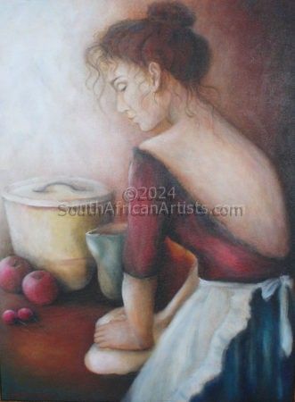 Girl in Red Dress Kneading Dough
