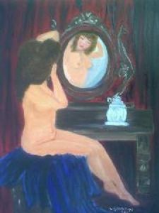 "Nude lady in mirror"