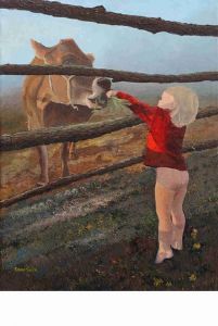 "Girl feeding Cow"