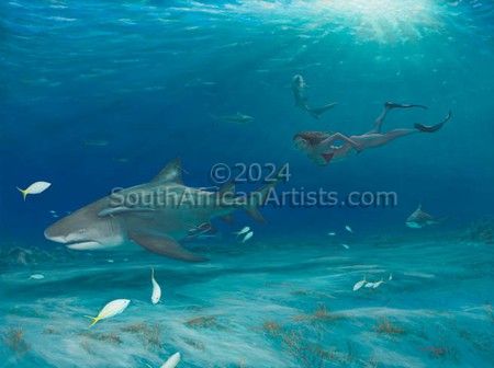 Swimming with Sharks Print