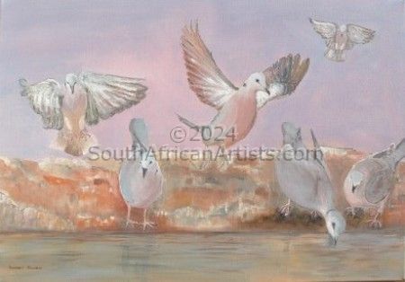 Doves Visiting a Waterhole