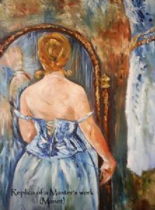 "Lady at Mirror - Manet Replica"