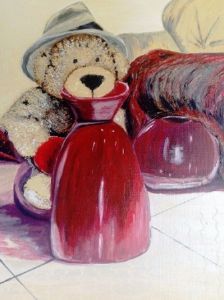 "Teddy with Red Pot"