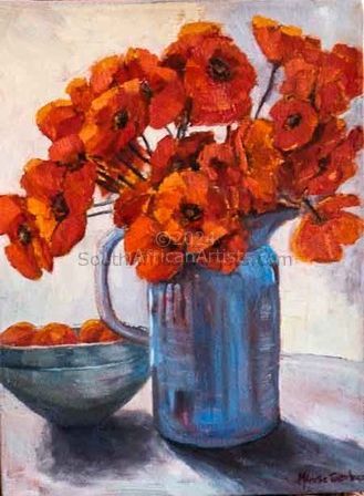 Blue Jug with Red Poppies