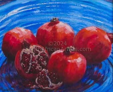 Pomegranates on Blue 2