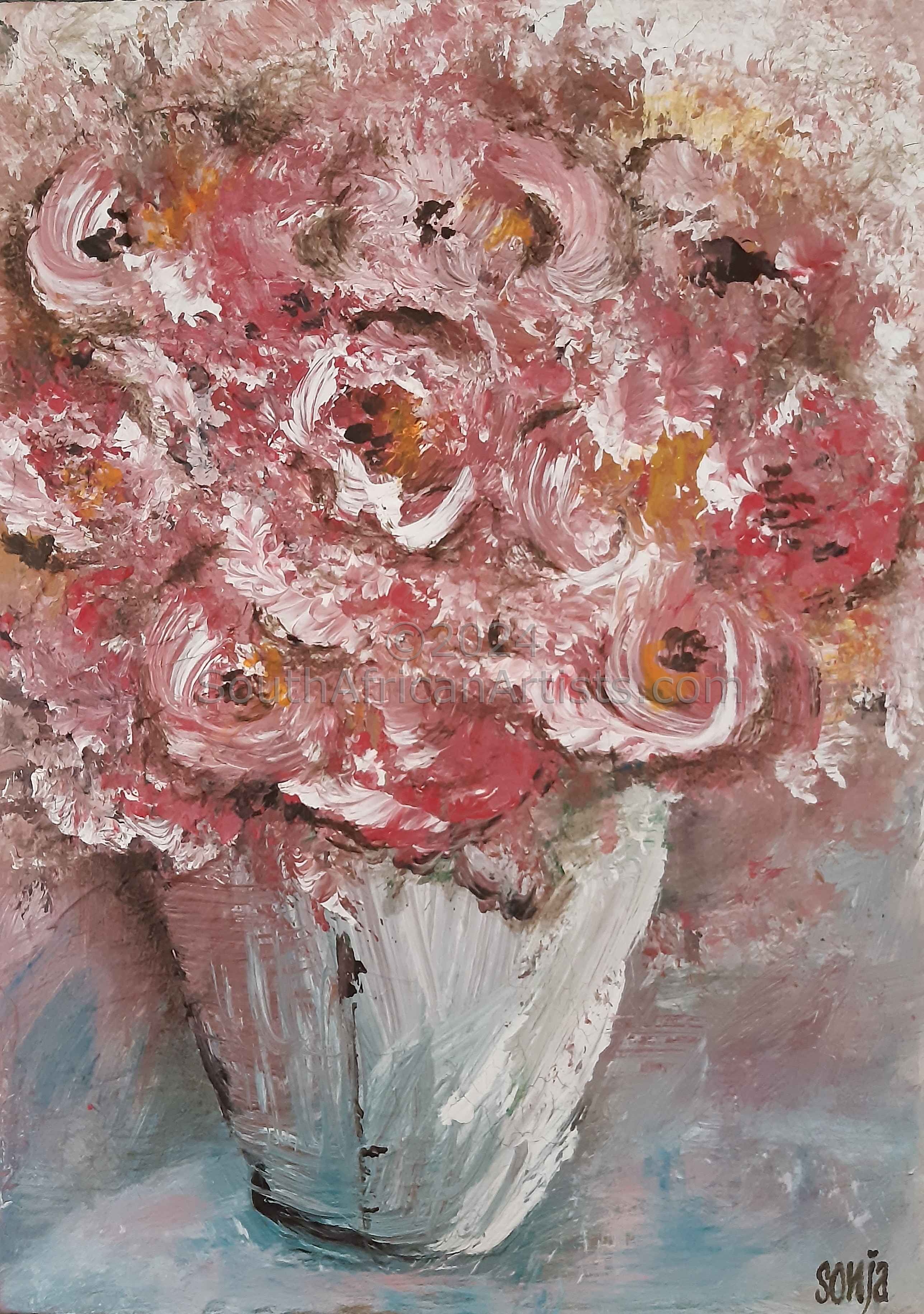 Vase with pink roses