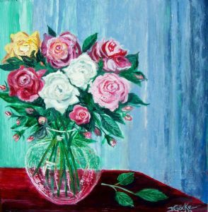 "Mixed Roses in a Vase"