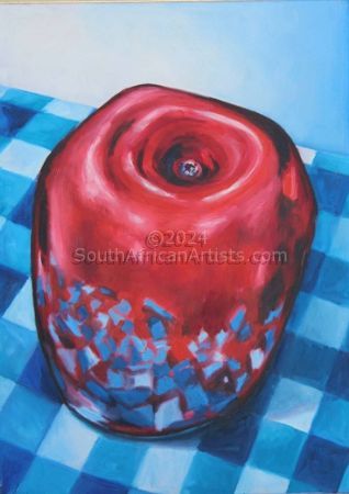 Red Apple, Blue Chequered Tablecloth