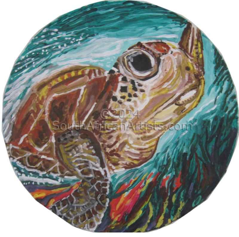 Swimming Turtle on Round Canvas