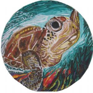 "Swimming Turtle on Round Canvas"